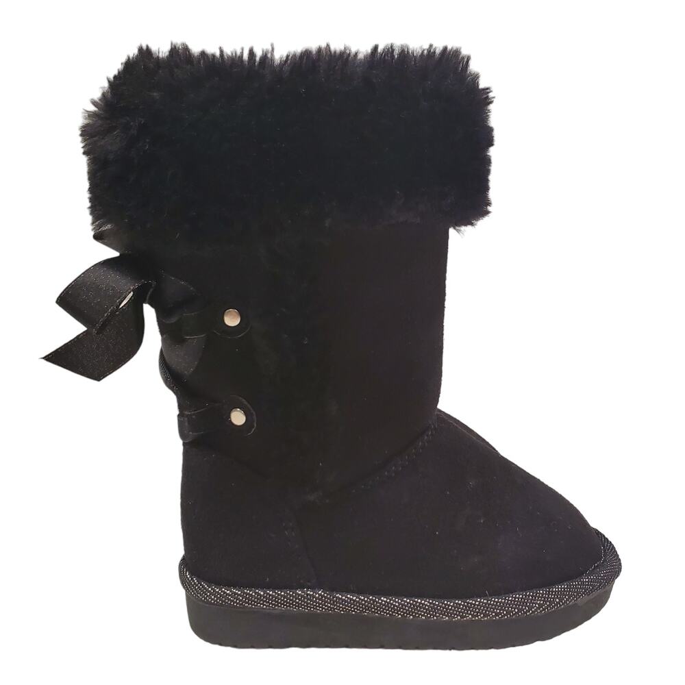 Jumping Beans Girls Black Slip on Boots with Bow Size 5 Toddler Winter Boots